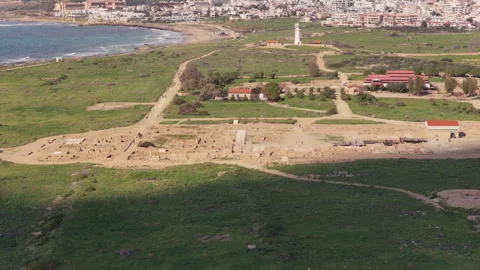 Aerial drone view of Paphos Archaeological Park near Paphos, Cyprus Stock Footage 331794591