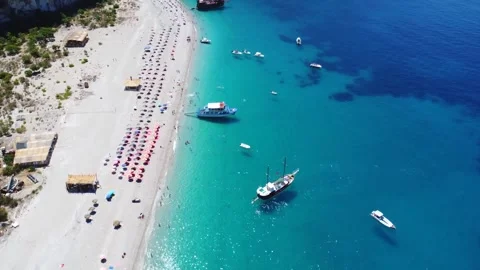 Aerial drone view of the paradise beach of Kroreza or Krorez on the Albania.. Stock Footage 248600607