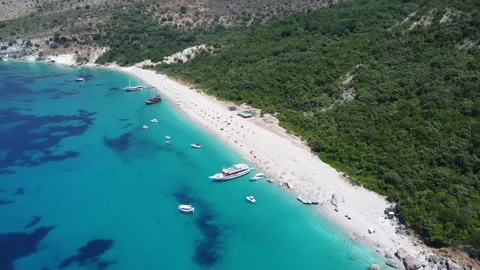 Aerial drone view of the paradise beach of Kroreza or Krorez on the Albania.. Stock Footage 248601039