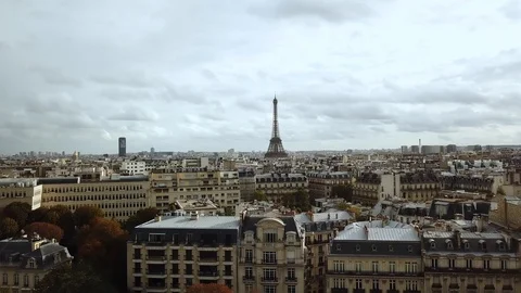 Aerial drone view Paris City Away From Eiffel tower and Traffic Circle, France Stock Footage