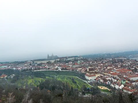 Aerial Drone View of Park, Fields and City 스톡 사진