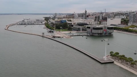 Aerial drone view at Park of The Nations in Lisbon, Portugal with the iconic Stock Footage 249450208