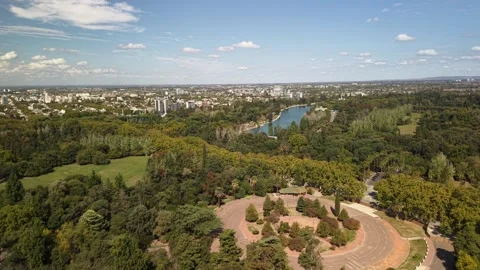 Aerial Drone View of Park San Martín Lake and Mountains, Mendoza, Argentina Stock-Footage 339097946