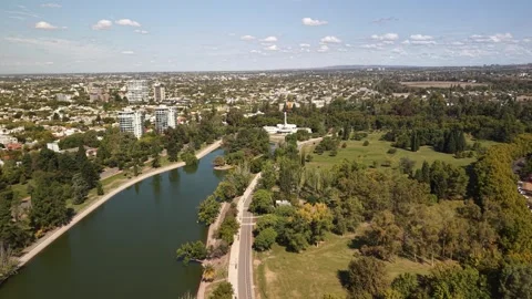 Aerial Drone View of Park San Martín Lake and Mountains, Mendoza, Argentina Video stock 339097947