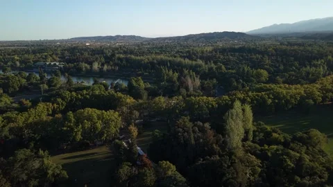 Aerial Drone View of Park San Martín Lake and Mountains, Mendoza, Argentina Video stock 339098010