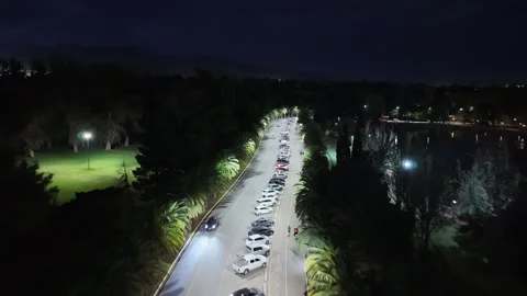 Aerial Drone View of Parque San Martín in Mendoza, Argentina at Night 스톡 동영상 339098169