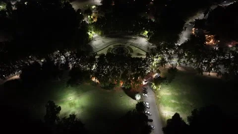 Aerial Drone View of Parque San Martín in Mendoza, Argentina at Night Video stock 339098175