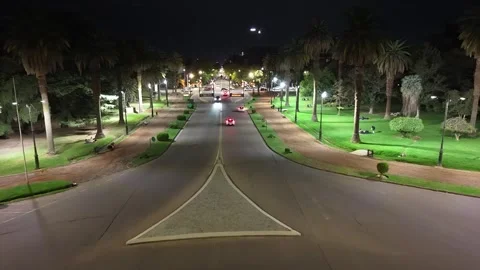 Aerial Drone View of Parque San Martín in Mendoza, Argentina at Night 스톡 동영상 339098199