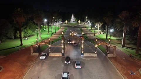 Aerial Drone View of Parque San Martín in Mendoza, Argentina at Night Video stock 339098200