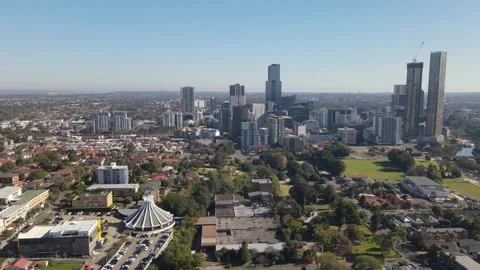 Aerial drone view of Parramatta CBD in Greater Western Sydney, NSW in June 2023 스톡 동영상 243485465