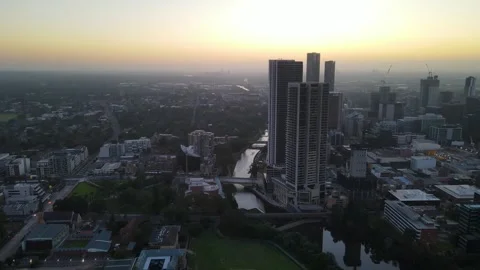 Aerial drone view of Parramatta cbd in Sydney, NSW Australia Stock Footage 258698768