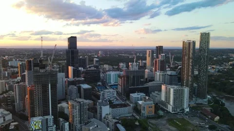 Aerial drone view of Parramatta cbd in Sydney, NSW during a late aftertoon 스톡 동영상 259907603