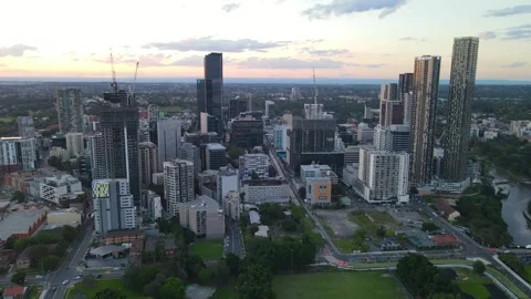 Aerial drone view of Parramatta cbd in Sydney, NSW during a late afternoon Vídeo Stock 259909834