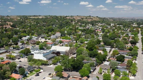 Aerial drone view of Paso Robles California suburb - homes, trees, hills 02 Stock Footage 308423013