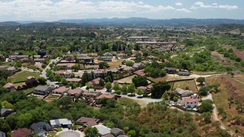 Aerial drone view of Paso Robles California suburb - homes, trees, hills 06 Stock Footage 308423489