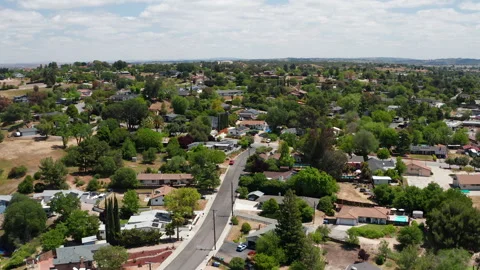 Aerial drone view of Paso Robles California suburb - homes, trees, hills 05 Stock Footage 308423946