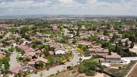 Aerial drone view of Paso Robles California suburb - homes, trees, hills 13 Stock Footage 308425201