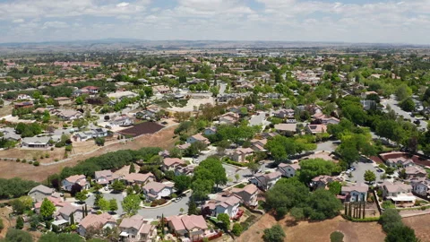 Aerial drone view of Paso Robles California suburb - homes, trees, hills 15 Stock Footage 308425774