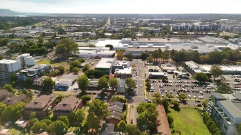 Aerial drone view of Penrith CBD in Penrith, Outer Western Sydney, NSW Stock Footage 334597951