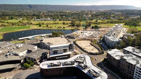 Aerial drone view of Penrith CBD in Penrith, Outer Western Sydney, NSW Stock Footage 334598190