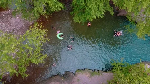 Aerial drone view of people bathing in the river located in prado tolima colo Stock Footage 218048261