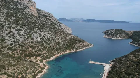 Aerial drone view of the picturesque old harbor Gerakas in northern Alonnisos Stock Footage 197045853