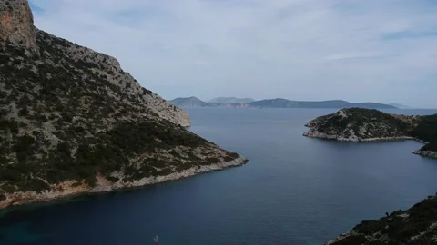 Aerial drone view of the picturesque old harbor Gerakas in northern Alonnisos Stock Footage 197046341