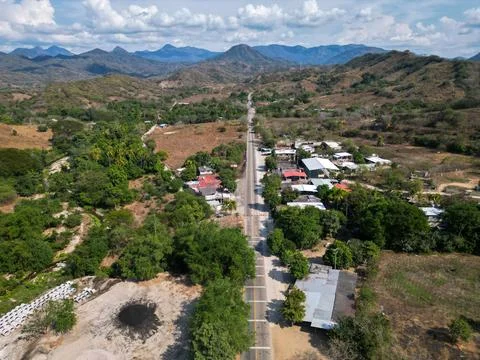 Aerial drone view of Plan de Lima, a small rural village in Guerrero, Mexico Stock Photos
