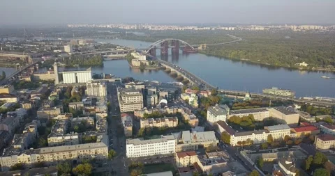 Aerial Drone View of Podil and Dnipro River in Kyiv Video stock 340984398