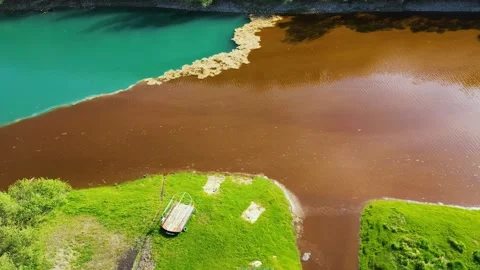 Aerial drone view of polluted river. Stock Footage 271360228