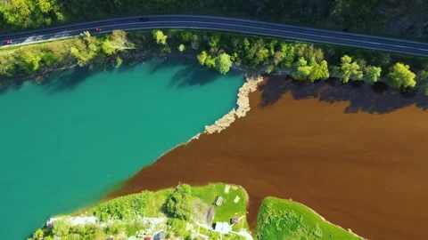 Aerial drone view of polluted river Stock Footage 275028087