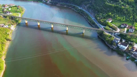 Aerial drone view of polluted river Stock Footage 275028328