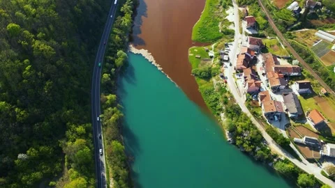 Aerial drone view of polluted river Stock Footage 275853449