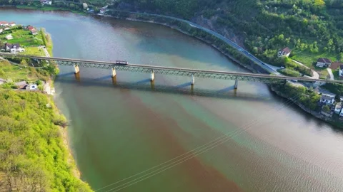 Aerial drone view of polluted river Stock Footage 275853474