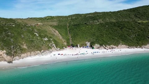 Aerial Drone View of Pontal do Atalaia Beach in Arraial do Cabo, Brazil Stock Footage 340921425