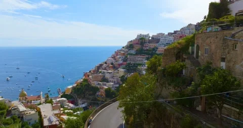 Aerial Drone View of Positano Cliffside Town on Amalfi Coast, Italy Stock Footage 340530618