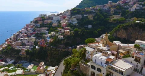 Aerial Drone View of Positano Cliffside Town on Amalfi Coast, Italy Stock Footage 340530637