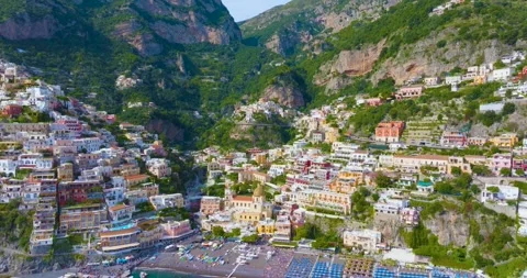 Aerial Drone View of Positano Cliffside Town on Amalfi Coast, Italy Stock Footage 340530638