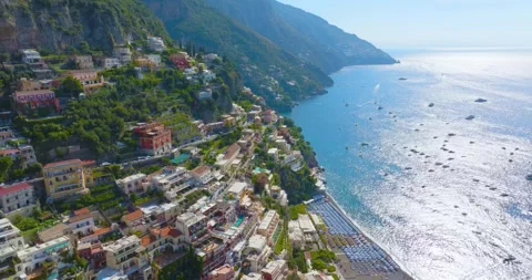 Aerial Drone View of Positano Cliffside Town on the Amalfi Coast, Italy Stock Footage 340530684