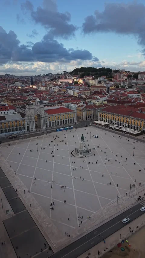 Aerial Drone View of Praça do Comércio Portugal Lisboa Stock Footage 338352008