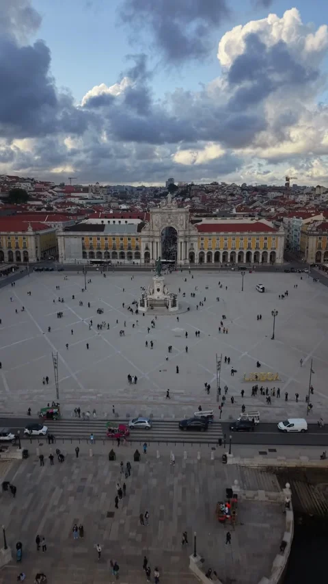 Aerial Drone View of Praça do Comércio Portugal Lisboa Stock Footage 338352075