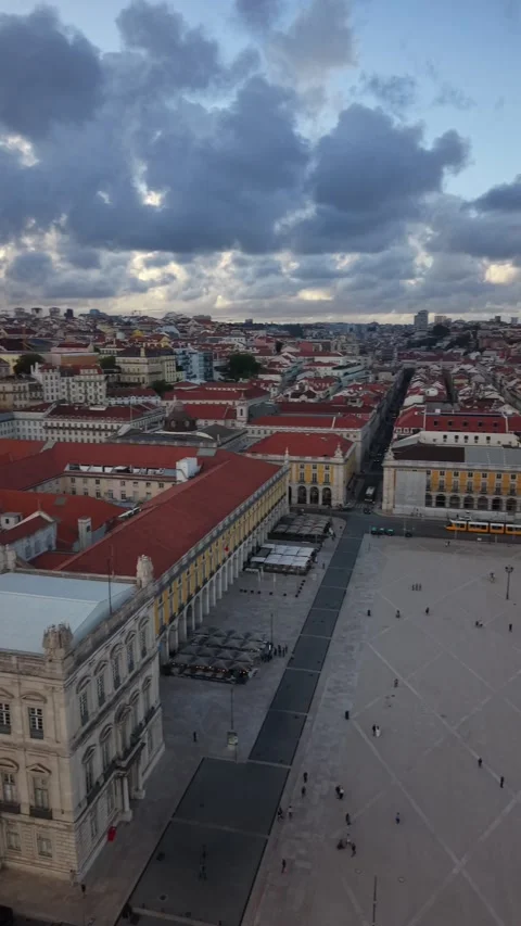 Aerial Drone View of Praça do Comércio Portugal Lisboa Stock Footage 338352095
