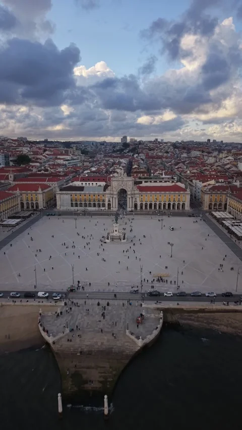 Aerial Drone View of Praça do Comércio Portugal Lisboa Stock Footage 338352104