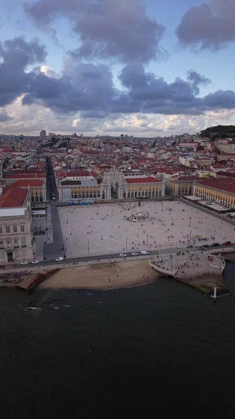 Aerial Drone View of Praça do Comércio Portugal Lisboa Stock Footage 338352143