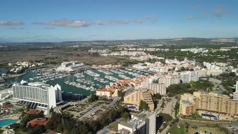 Aerial drone view of Praia da Vilamoura and marina Stock Footage 167882444