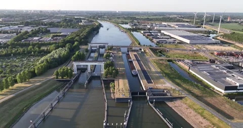 Aerial drone view on The Princess Beatrix lock is a lock complex in the Dutch 動画素材 246500437