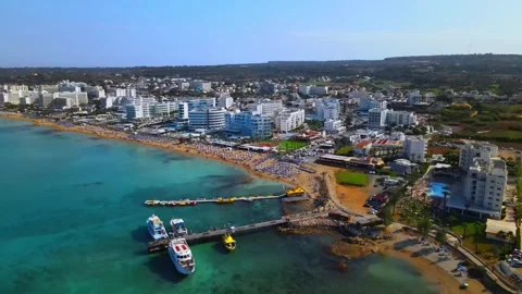 Aerial Drone View of Protaras Cyprus, Luxury Beachfront Hotels Stock Footage 337306041