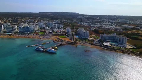Aerial Drone View of Protaras Cyprus, Luxury Beachfront Hotels Stock Footage 337306043