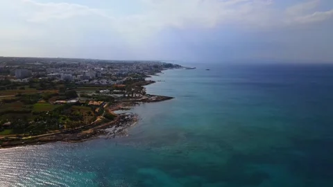 Aerial Drone View of Protaras Cyprus, Luxury Beachfront Hotels Stock Footage 337306073