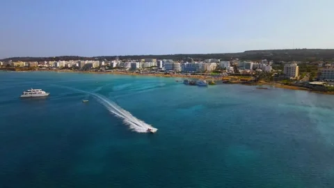 Aerial Drone View of Protaras Cyprus, Luxury Beachfront Hotels Stock Footage 337306284